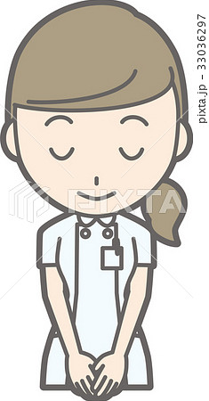 白衣を着た看護師が微笑んでお辞儀をしているイラストのイラスト素材