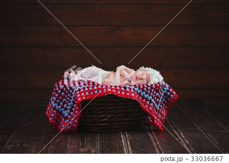 cute newborn baby in the basket cute newborn baby in the basket 33036667