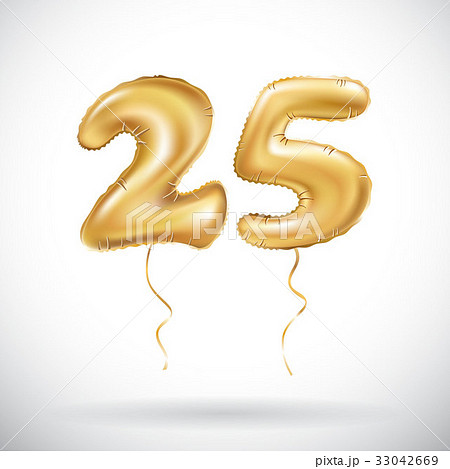 Golden Number 25 Twenty Five Metallic Balloonのイラスト素材