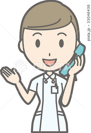 白衣を着た看護師が電話をかけているイラストのイラスト素材