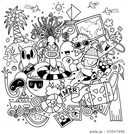 vector illustration set of summer elements. 33047990