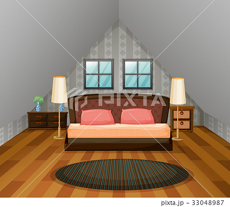 Bedroom scene with wooden floor 33048987