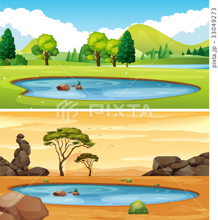 Two scenes with the pond Two scenes with the pond 33049273