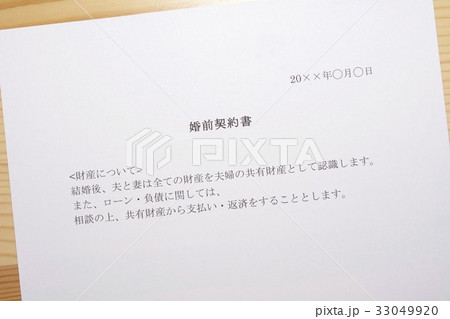 婚前契約書（財産について） 33049920