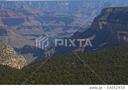 緑の森林台地上空から削られた渓谷を望む 33052450