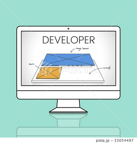 Network connection graphic overlay background on computer screen 33054497