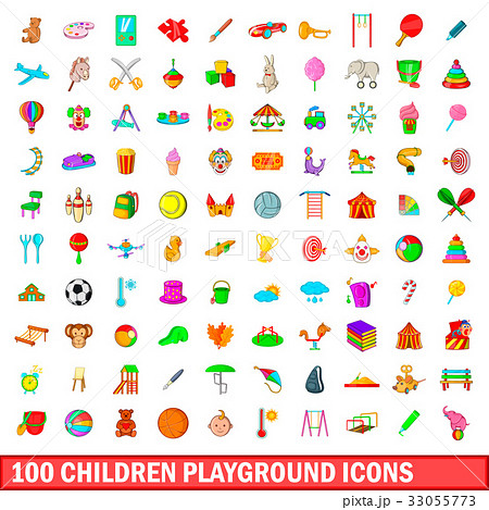100 children playground icons set, cartoon style 100 children playground icons set, cartoon style 33055773