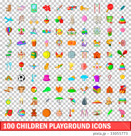 100 children playground icons set, cartoon style 100 children playground icons set, cartoon style 33055773