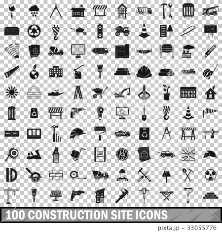 100 construction site icons set, simple style 33055776