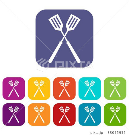 Two metal spatulas icons set flat 33055955