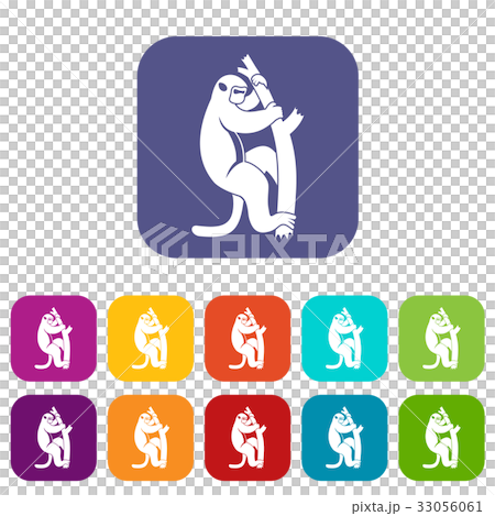 Macaque on a tree icons set flat Macaque on a tree icons set flat 33056061