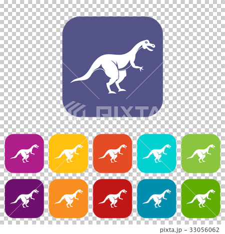 Theropod dinosaur icons set flat 33056062