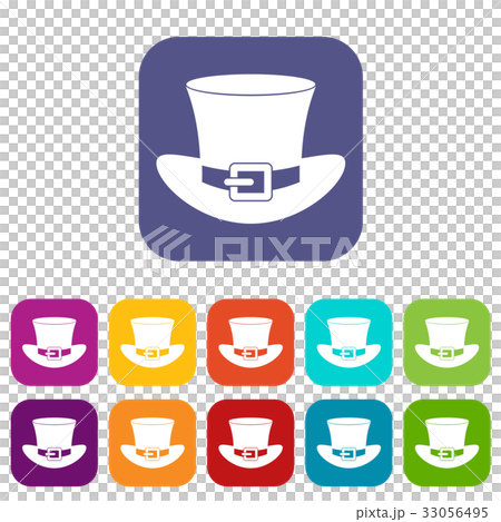 Top hat with buckle icons set flat 33056495