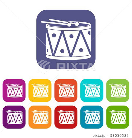 Drum and drumsticks icons set flat 33056582