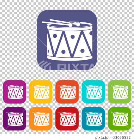 Drum and drumsticks icons set flat 33056582