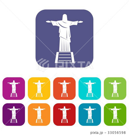The Christ the Redeemer statue icons set flat The Christ the Redeemer statue icons set flat 33056598
