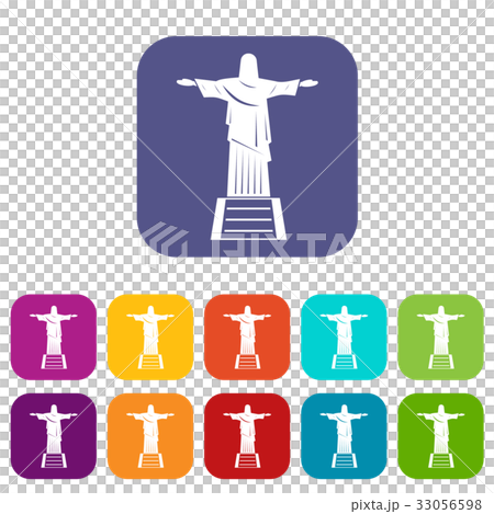 The Christ the Redeemer statue icons set flat The Christ the Redeemer statue icons set flat 33056598