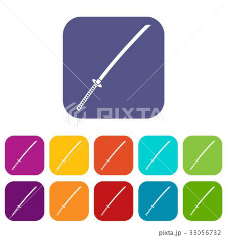 Japanese katana icons set flat 33056732