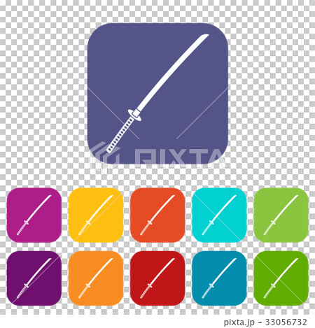 Japanese katana icons set flat 33056732