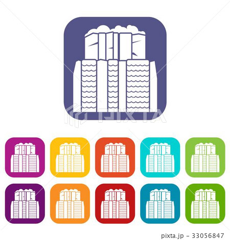 Iguazu falls, Argentina icons set flat 33056847