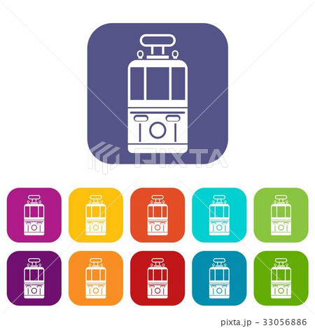 Tram front view icons set flat Tram front view icons set flat 33056886