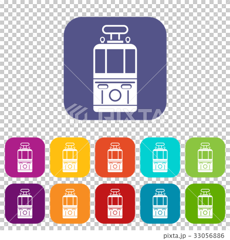 Tram front view icons set flat Tram front view icons set flat 33056886