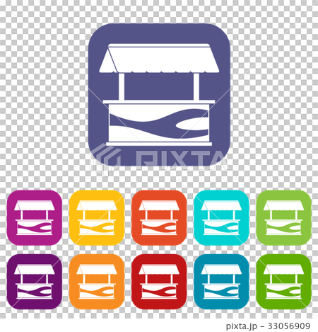 Market stall with awning icons set flat Market stall with awning icons set flat 33056909