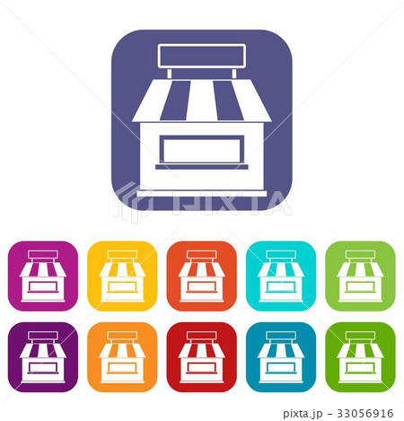 Shop building facade icons set flat Shop building facade icons set flat 33056916