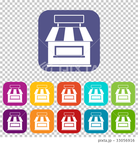 Shop building facade icons set flat Shop building facade icons set flat 33056916