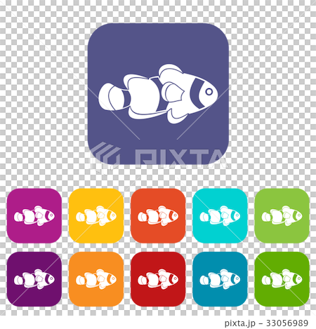 Fish clown icons set flat 33056989