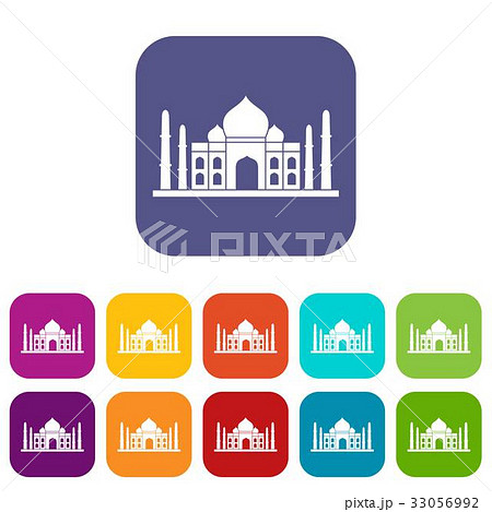 Taj mahal icons set flat 33056992