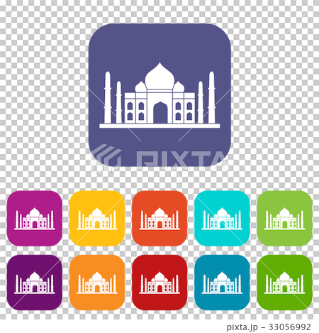 Taj mahal icons set flat 33056992