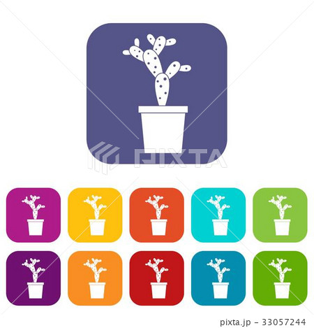 Opuntia icons set flat 33057244
