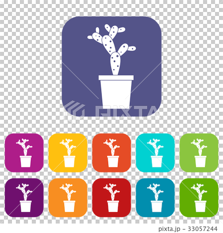 Opuntia icons set flat 33057244