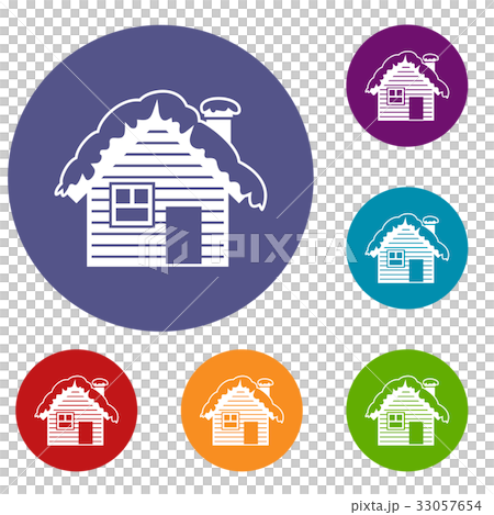 Wooden house covered with snow icons set - Stock Illustration [33057654 ...