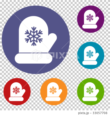 Mitten with white snowflake icons set 33057708