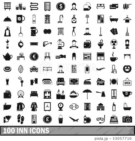100 inn icons set, simple style 33057710