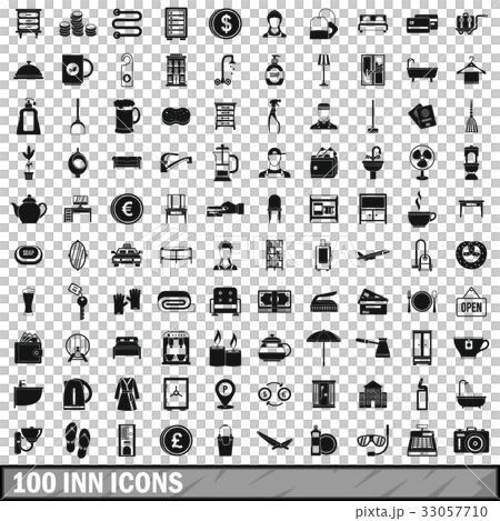 100 inn icons set, simple style 33057710