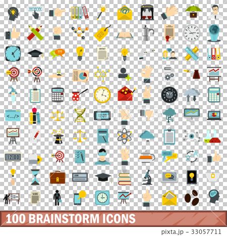 100 brainstorm icons set, flat style 33057711