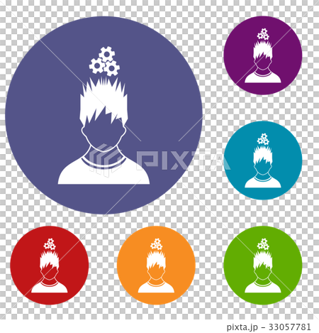 Man with metal gears over head icons set - Stock Illustration [33057781 ...