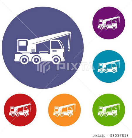 Truck mounted crane icons set Truck mounted crane icons set 33057813