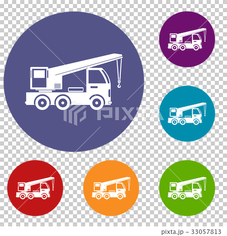 Truck mounted crane icons set Truck mounted crane icons set 33057813