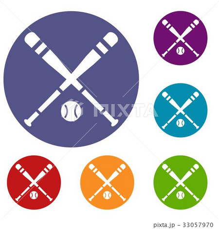 Baseball bat and ball icons set 33057970