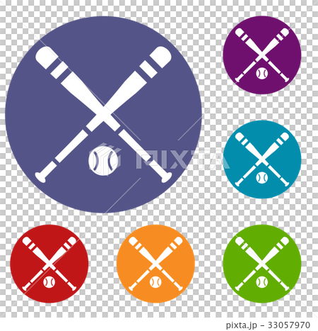 Baseball bat and ball icons set 33057970