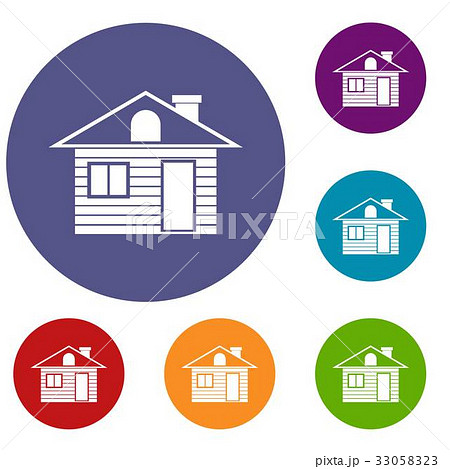 Wooden log house icons set 33058323
