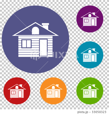 Wooden log house icons set 33058323