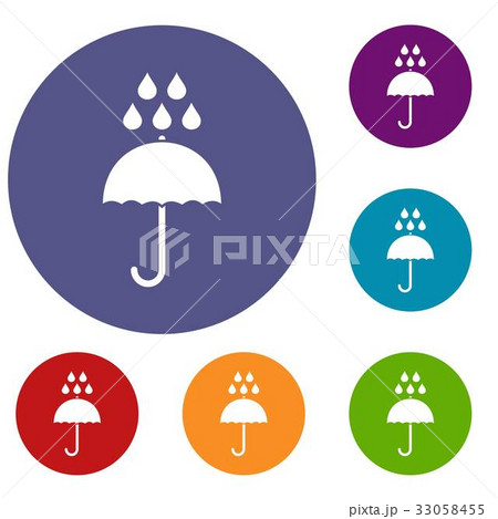 Umbrella and rain drops icons set Umbrella and rain drops icons set 33058455
