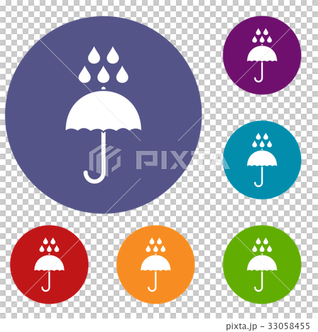 Umbrella and rain drops icons set Umbrella and rain drops icons set 33058455