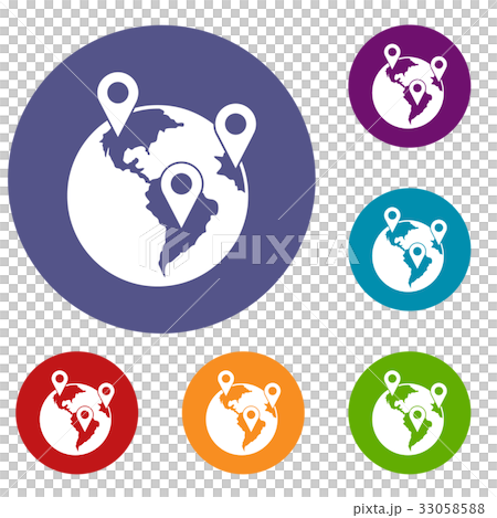 Globe and map pointers icons set 33058588