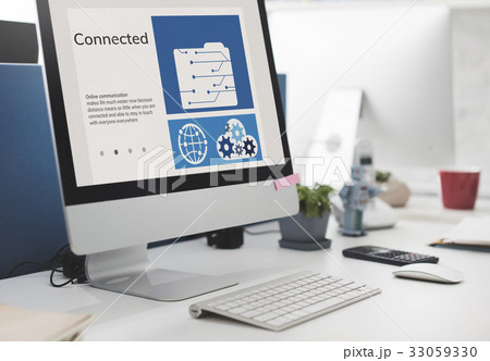 Network connection graphic overlay background on computer screen Network connection graphic overlay background on computer screen 33059330